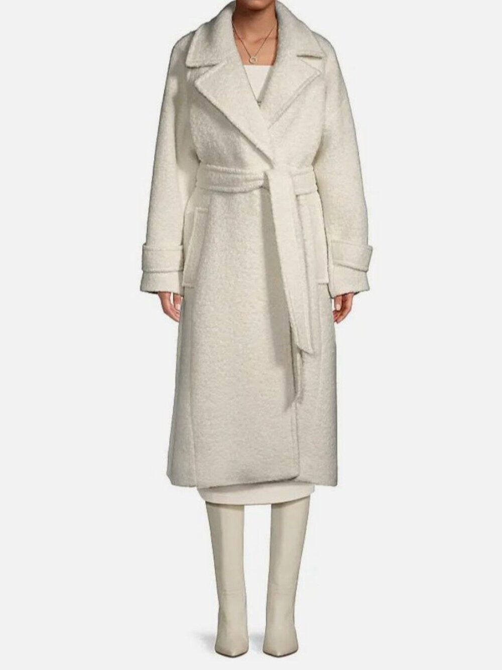 Toccin Women's Ivory Brandy Wool-Blend Trench Coat Size L